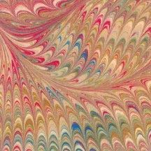 Hand Marbled Paper Bird Wing Pattern in Red and Yellow Multi ~ Berretti Marbled Arts